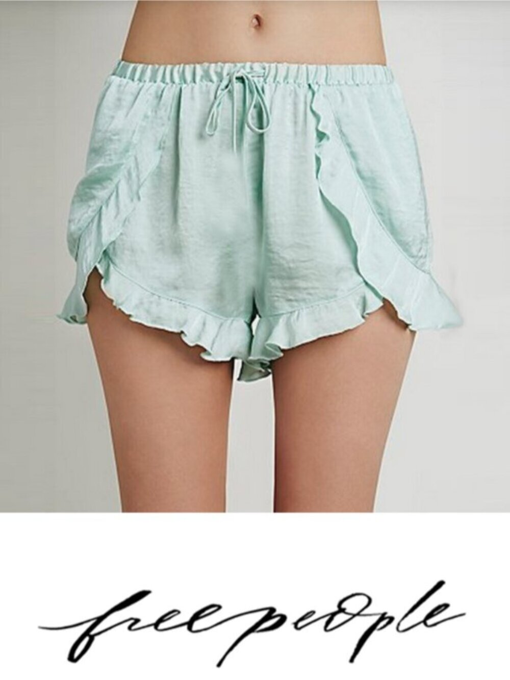 Free People Green Ruffle Petal Drawstring Shorts Size Small